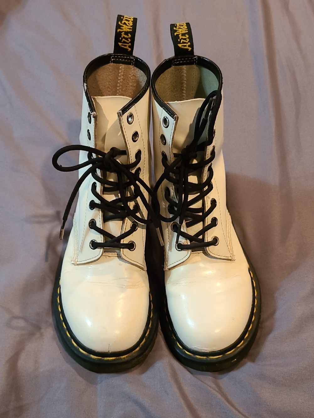 Dr. Martens White Leather Lace-Up Combat Boots